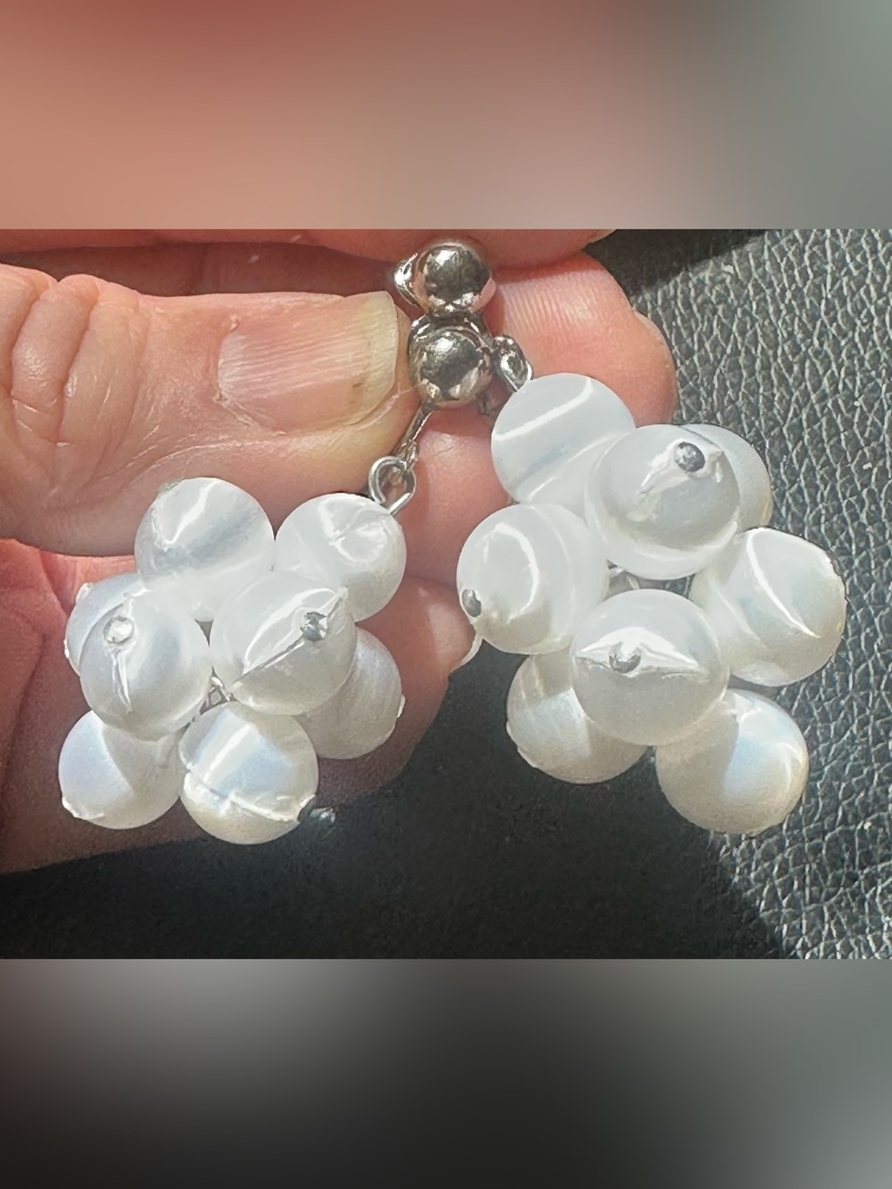 Vintage 1960s Sarah Coventry White Satin Cluster Balls Clip On Dangle Earrings